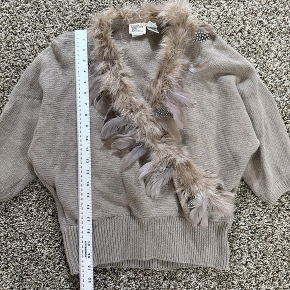 Vintage Bonnie & Bill New York Sweater L Taupe Feather Trim Removable Boa Angora - Picture 6 of 12